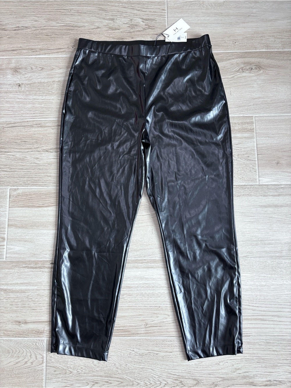 NWT Halston Faux Leather High Rise Leggings Black Poly PU Women’s Size XL
